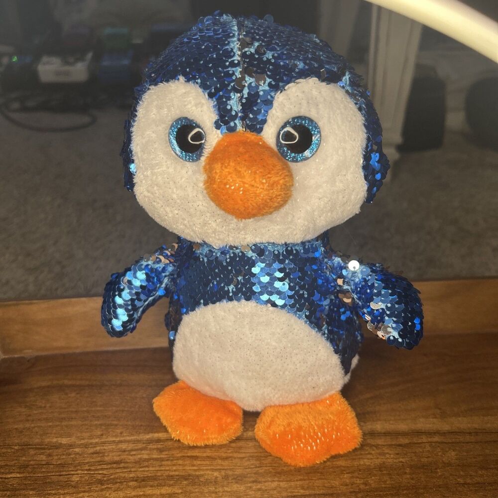 Sequinimals Penguin Blue/ Silver Stuffed Animal Plush Adventure Planet 9”